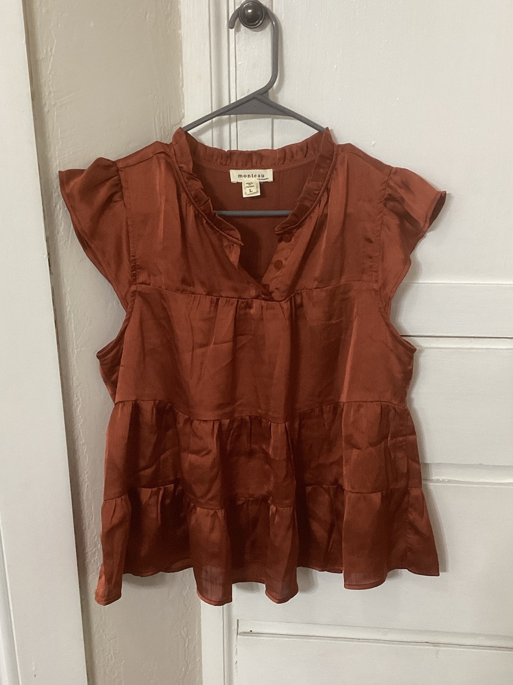 Monteau Rust-Tone Tiered Cap Sleeve Blouse